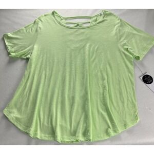 Kinesis Womens Tunic Top Size 2X Plus Short Sleeve Stretch Green Braided Back A9